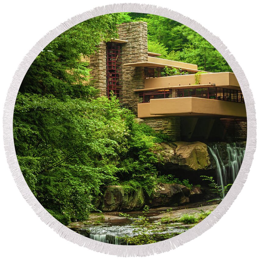 Building Round Beach Towel featuring the photograph Falling Waters by Louis Dallara