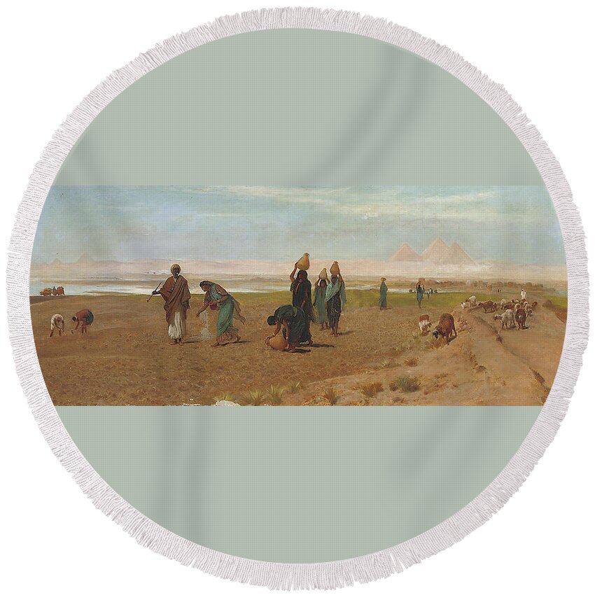 Frederick Goodall (british Round Beach Towel featuring the painting Frederick Goodall #2 by Artistic Rifki