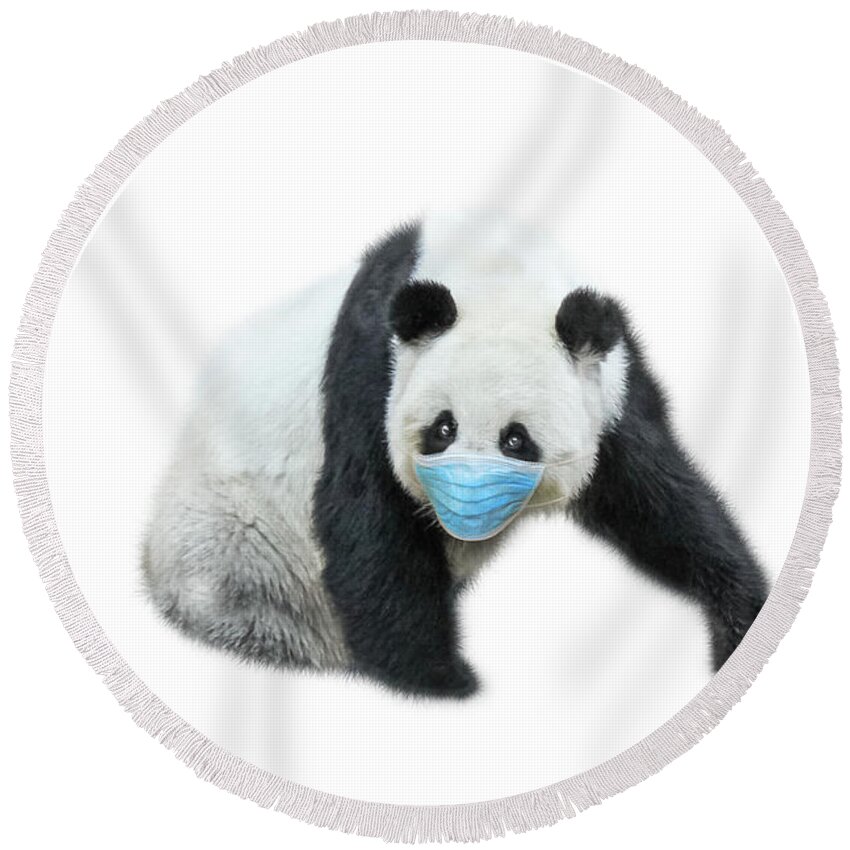 Covid 19 China Round Beach Towel featuring the photograph Giant Panda with surgical mask #2 by Benny Marty