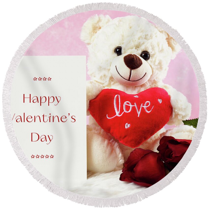 Valentine Round Beach Towel featuring the photograph Happy Valentine's Day Bears With Love #2 by Milleflore Images