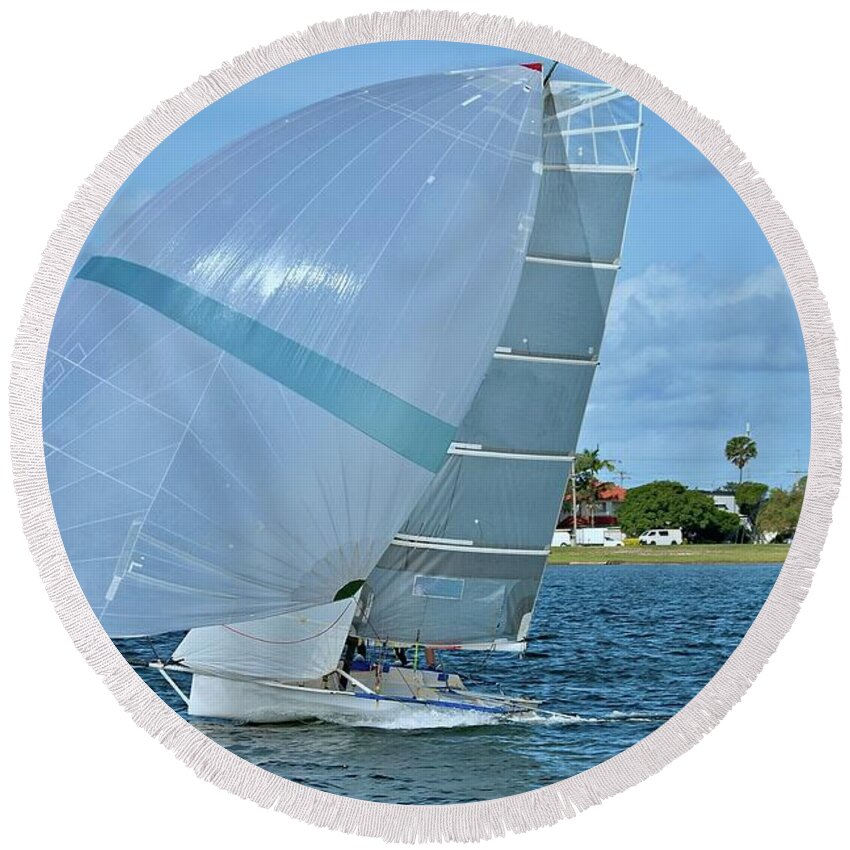 Csne5 Round Beach Towel featuring the photograph High School Sailing Championships. #3 by Geoff Childs