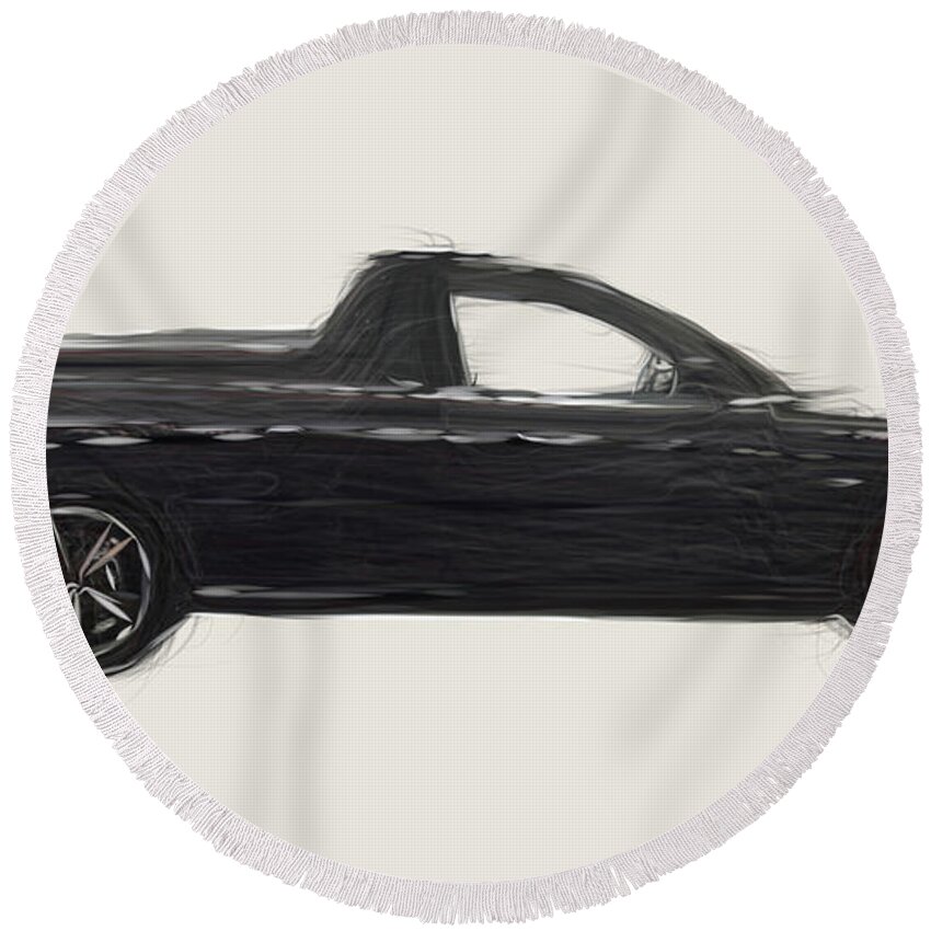 Holden Round Beach Towel featuring the digital art Holden Ute SS Thunder Car Drawing #2 by CarsToon Concept