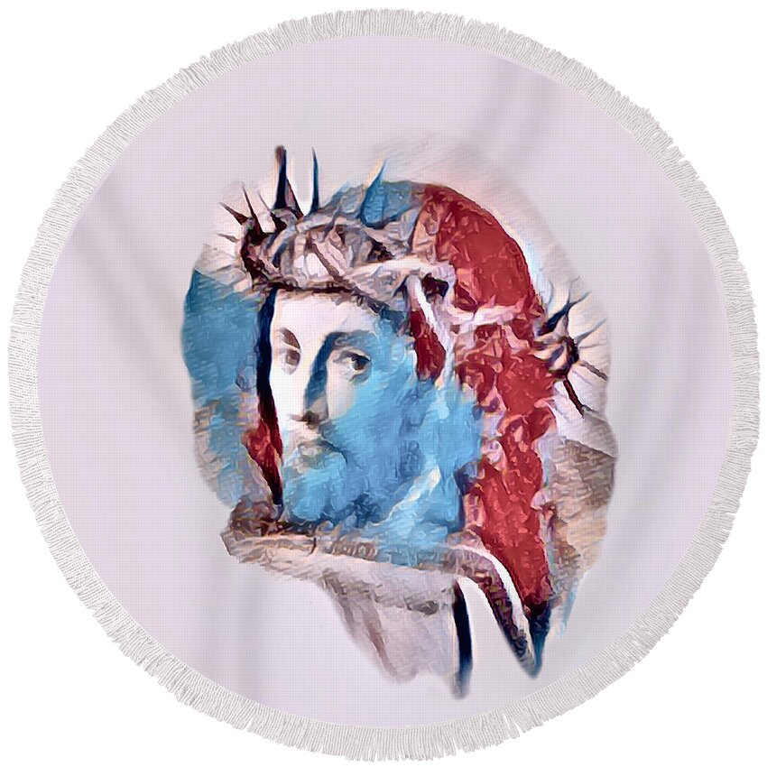 Holy Thursday Round Beach Towel featuring the photograph Jesus Crown #2 by Munir Alawi