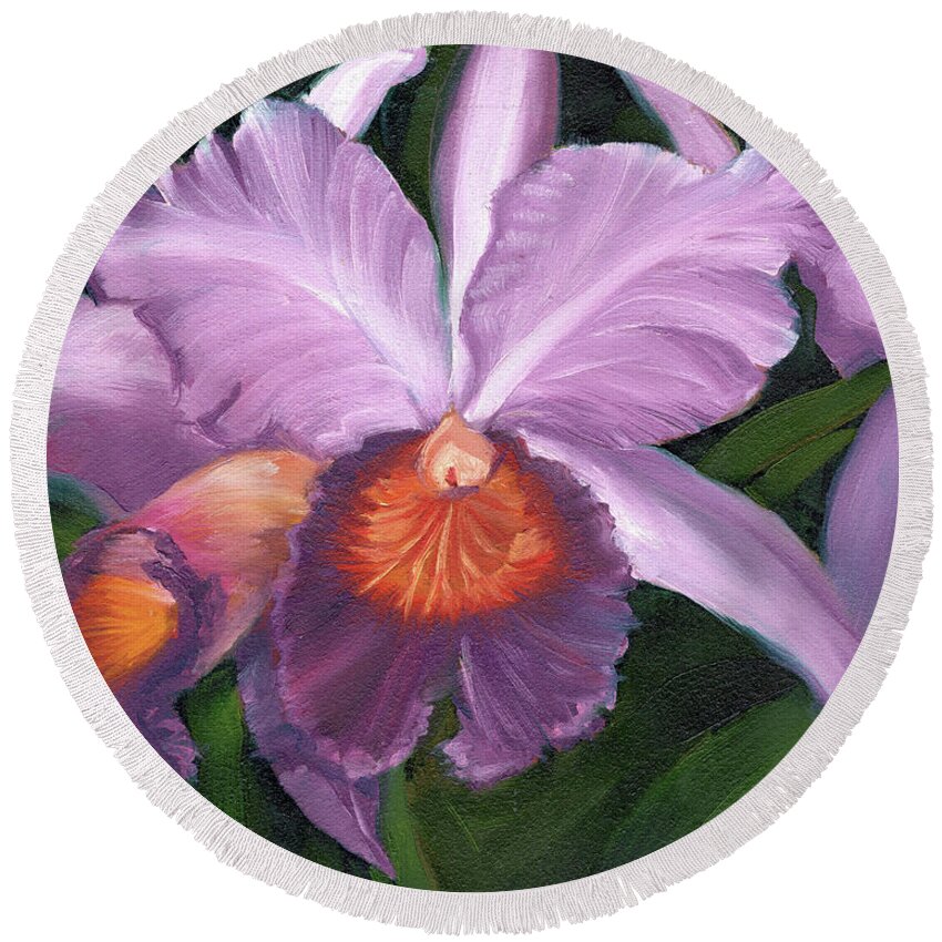 Orchid Round Beach Towel featuring the painting Lavender Orchid by Alice Leggett