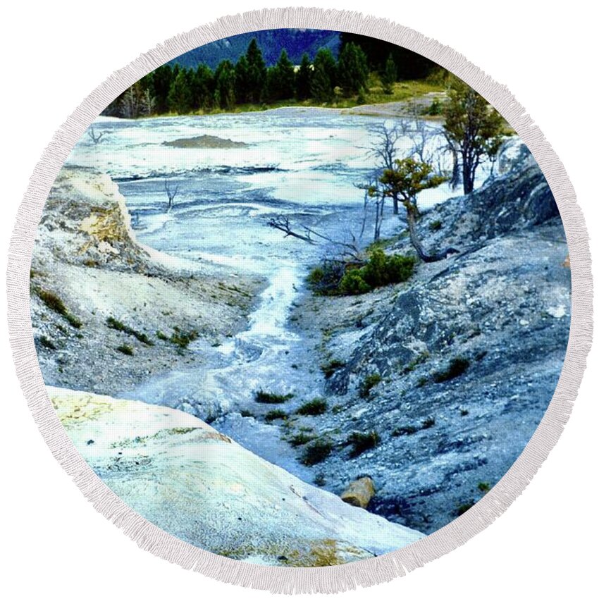  Round Beach Towel featuring the photograph Mammoth Terraces by Gordon James