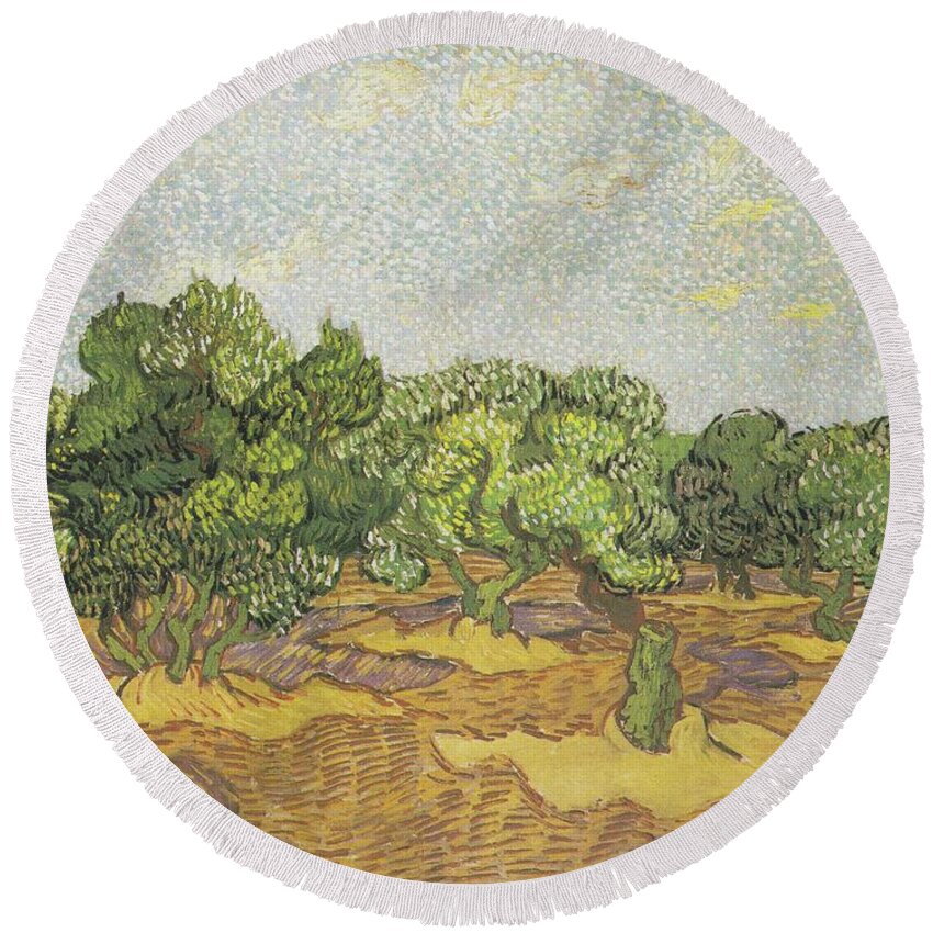 Olive Trees Round Beach Towel featuring the painting Olive Trees #14 by Vincent van Gogh