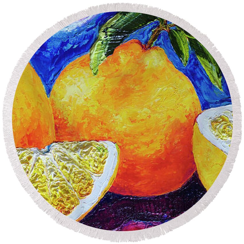 Oranges Round Beach Towel featuring the painting Paris' Oranges by Paris Wyatt Llanso