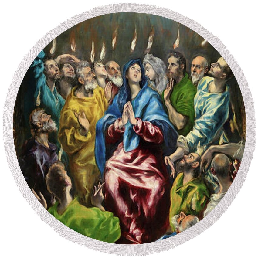 Pentecost Round Beach Towel featuring the painting Pentecost #2 by El Greco