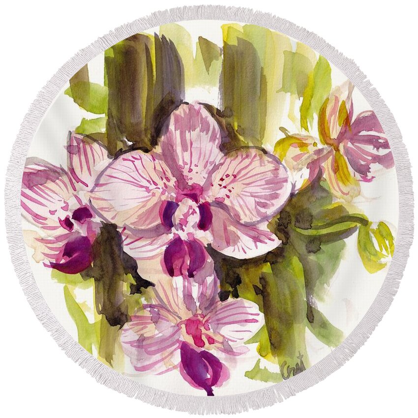 Flower Round Beach Towel featuring the painting Pink Orchids by George Cret