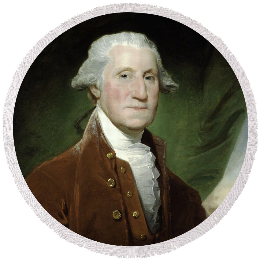 George Washington Round Beach Towel featuring the painting President George Washington by War Is Hell Store