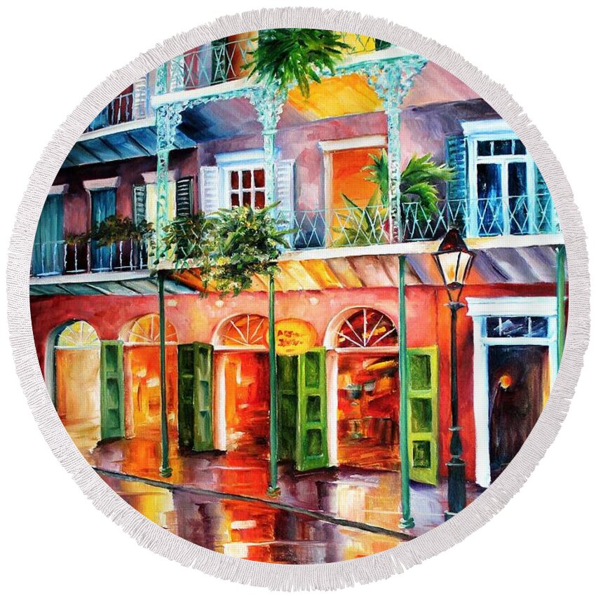 New Orleans Round Beach Towel featuring the painting Royal Street Reflections #2 by Diane Millsap