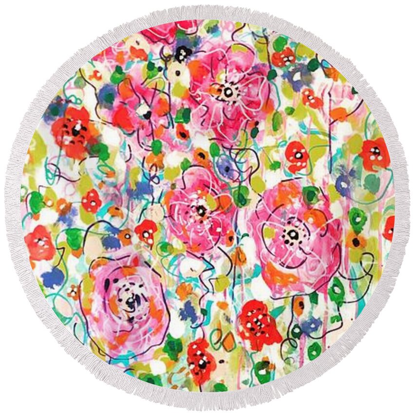 Flowers Round Beach Towel featuring the painting She Said Yes by Jacqui Hawk