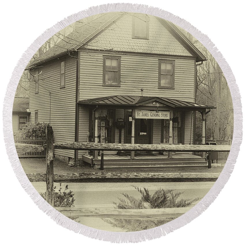 General Store Round Beach Towel featuring the photograph St. James General Store #2 by Sean Mills