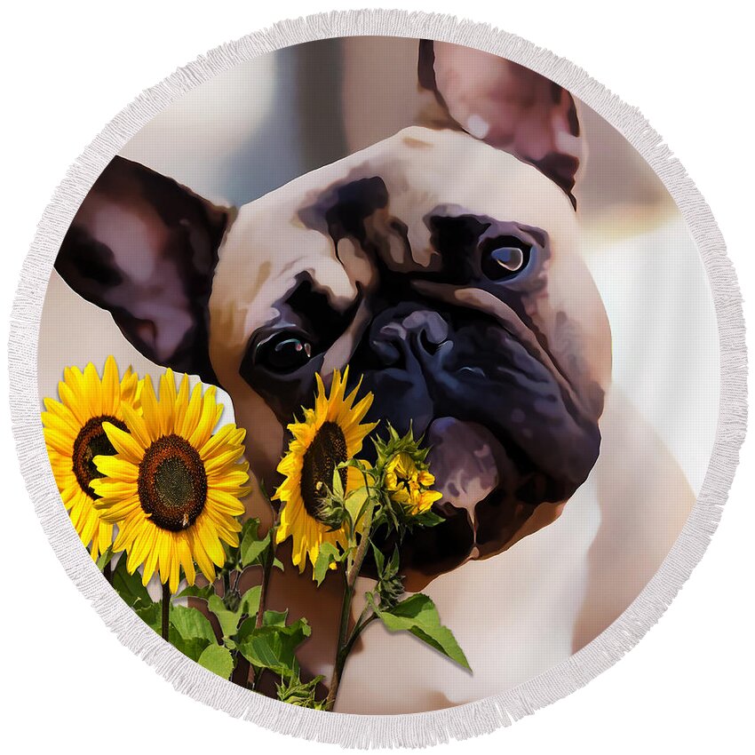 French Bulldog Round Beach Towel featuring the mixed media Time Out #2 by Marvin Blaine