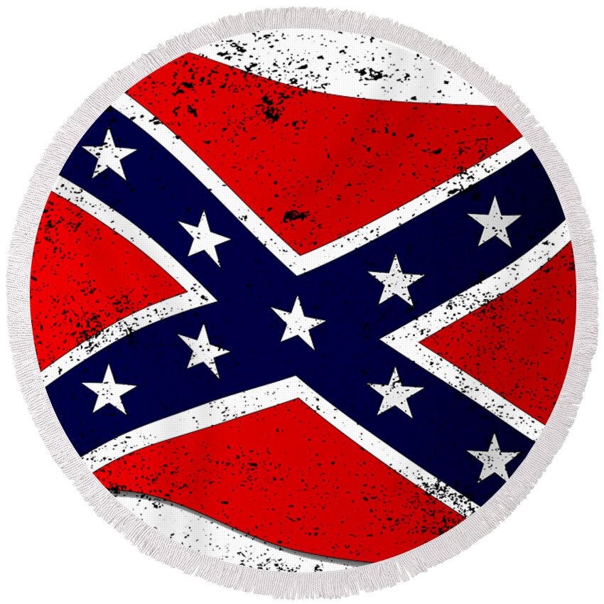 Flag Round Beach Towel featuring the digital art Waving Confederate Flag #2 by Bigalbaloo Stock