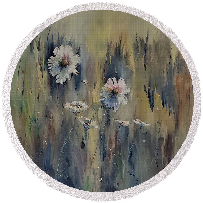 Wildflowers Round Beach Towel featuring the painting Wild Daisies by Sheila Romard
