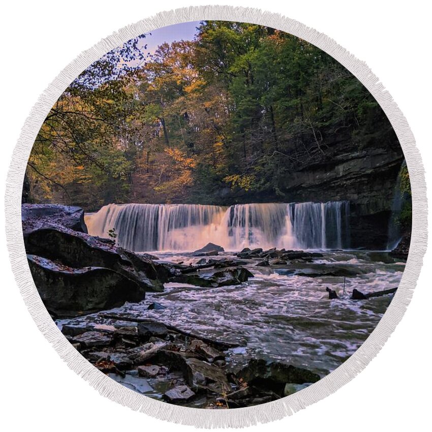 Bedford Reservation Round Beach Towel featuring the photograph Great Falls by Brad Nellis