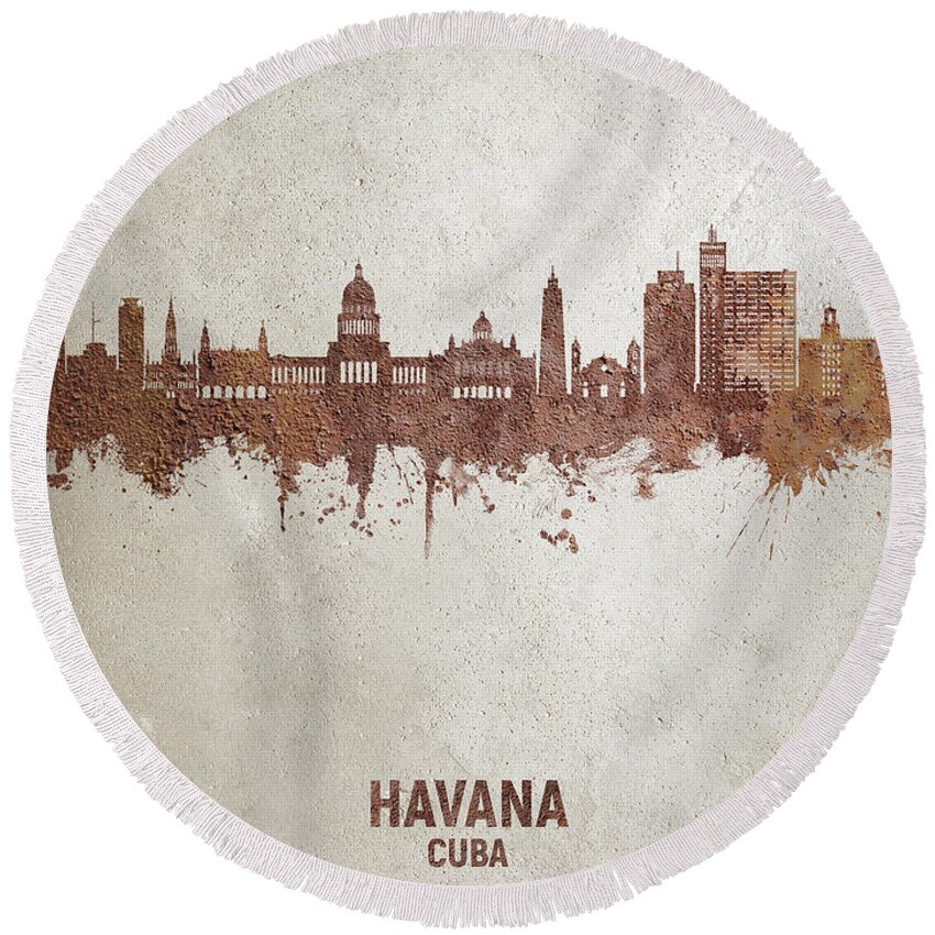 Havana Round Beach Towel featuring the digital art Havana Cuba Skyline #20 by Michael Tompsett
