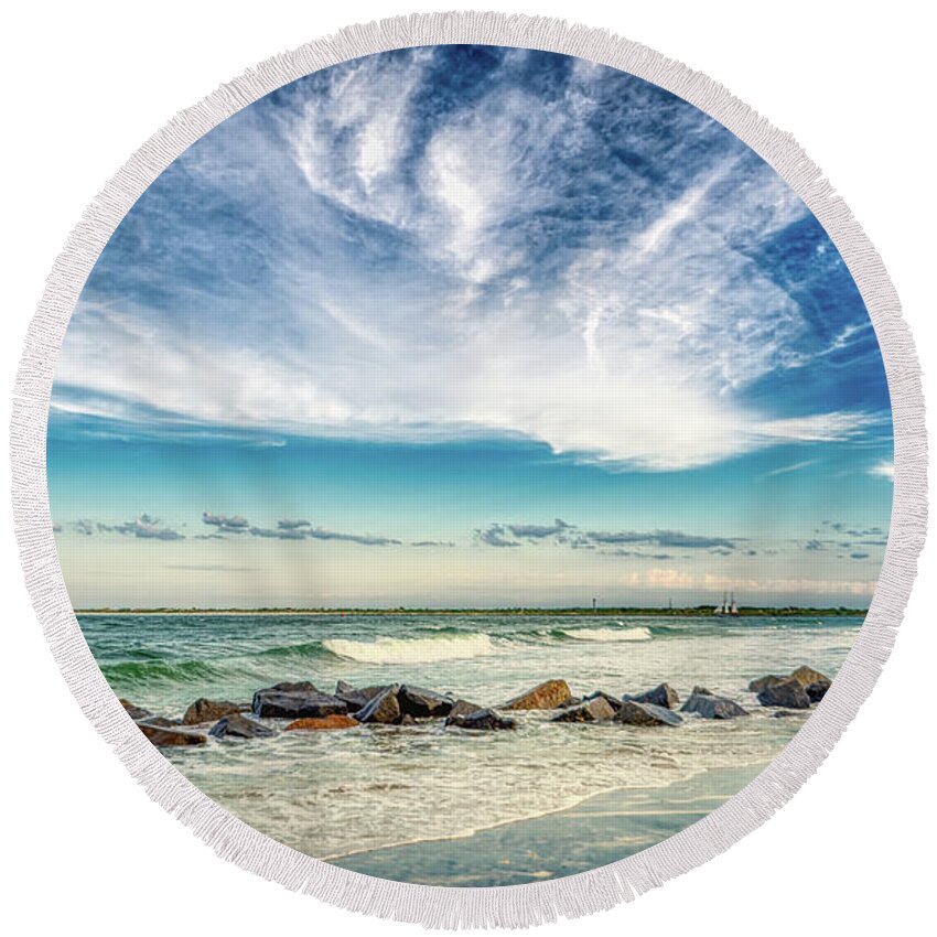 St. Augustine Round Beach Towel featuring the photograph 2020-05-20 Vilano Beach Sunset Sail by Joseph Desiderio