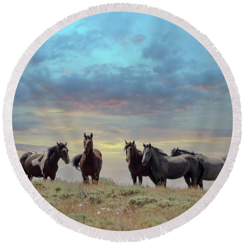 Horse Round Beach Towel featuring the photograph Wild Horses #21 by Laura Terriere