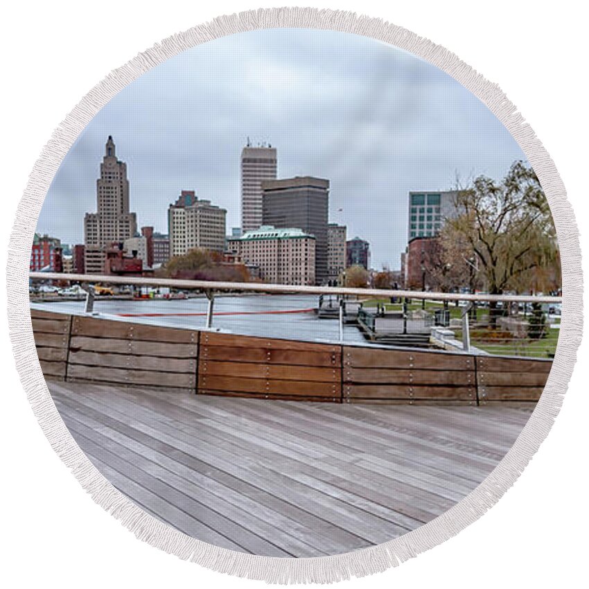 From Round Beach Towel featuring the photograph Providence rhode island skyline on a cloudy gloomy day #22 by Alex Grichenko