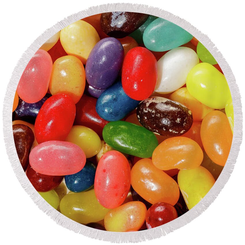 Jelly Beans Round Beach Towel featuring the photograph Jelly Beans closeup by Peter Pauer