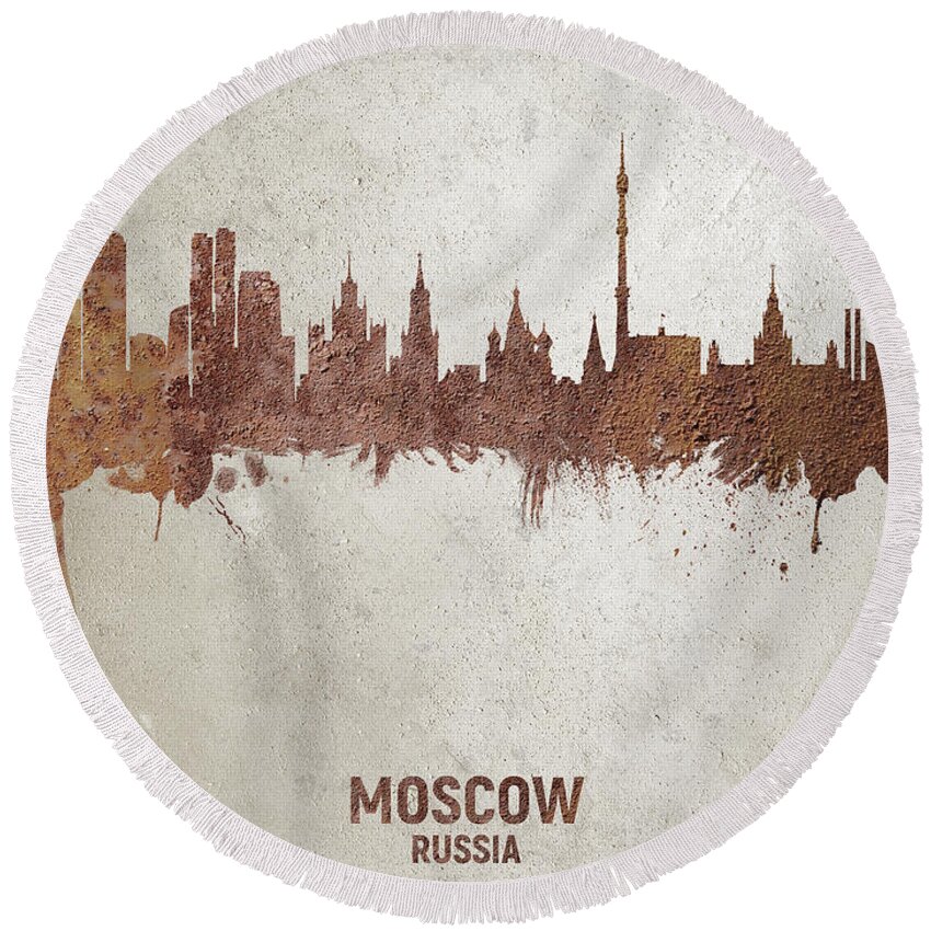 Moscow Round Beach Towel featuring the digital art Moscow Russia Skyline #23 by Michael Tompsett
