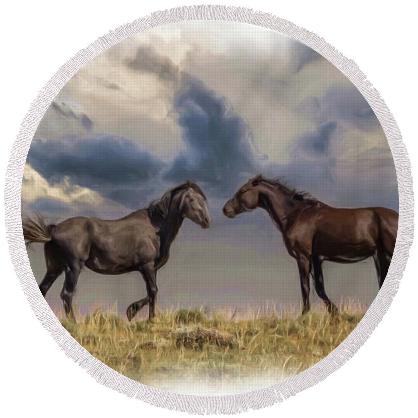 Horse Round Beach Towel featuring the photograph Wild Horses #24 by Laura Terriere