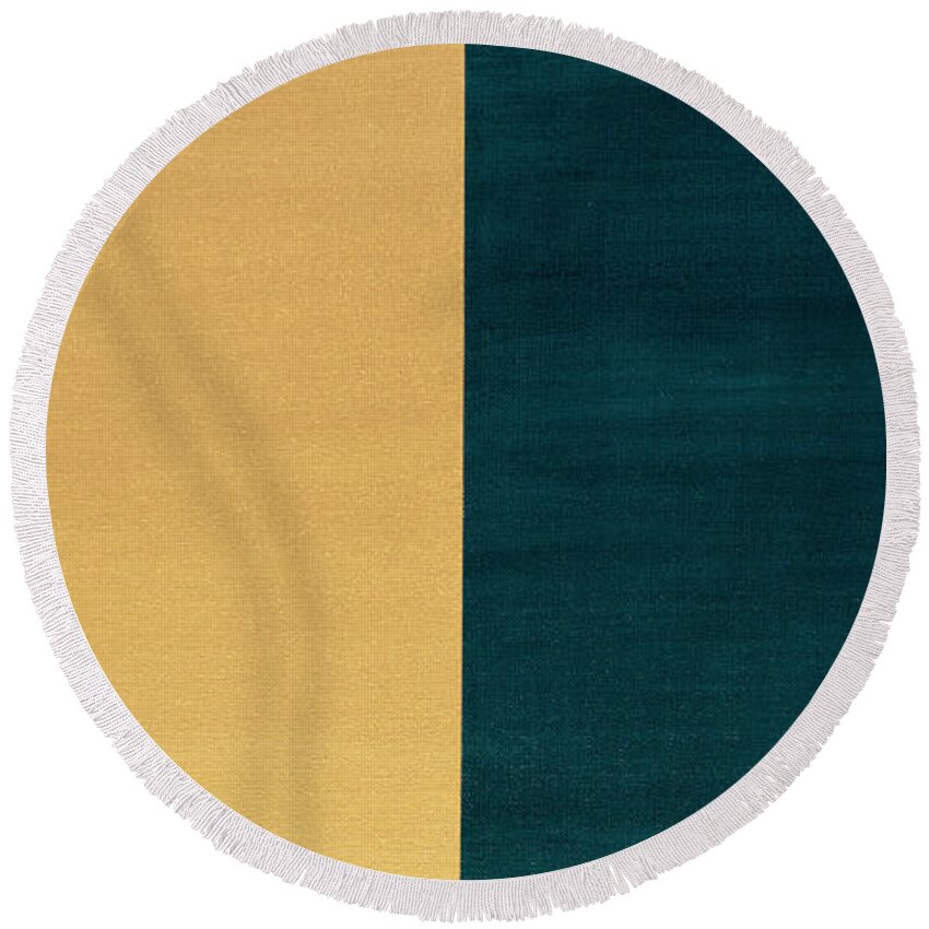 Gold Round Beach Towel featuring the painting 24k Teal by Tamara Nelson