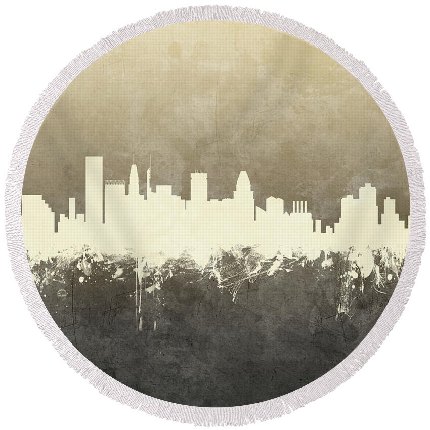 Baltimore Round Beach Towel featuring the digital art Baltimore Maryland Skyline #27 by Michael Tompsett