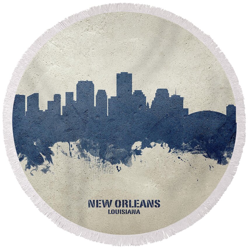 New Orleans Round Beach Towel featuring the digital art New Orleans Louisiana Skyline #28 by Michael Tompsett