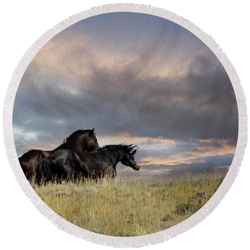 Horse Round Beach Towel featuring the photograph Wild Horses #28 by Laura Terriere