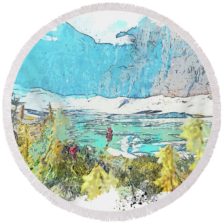 Geolgoy Round Beach Towel featuring the painting 2021 by Ahmet Asar, Asar Studios #3 by Celestial Images