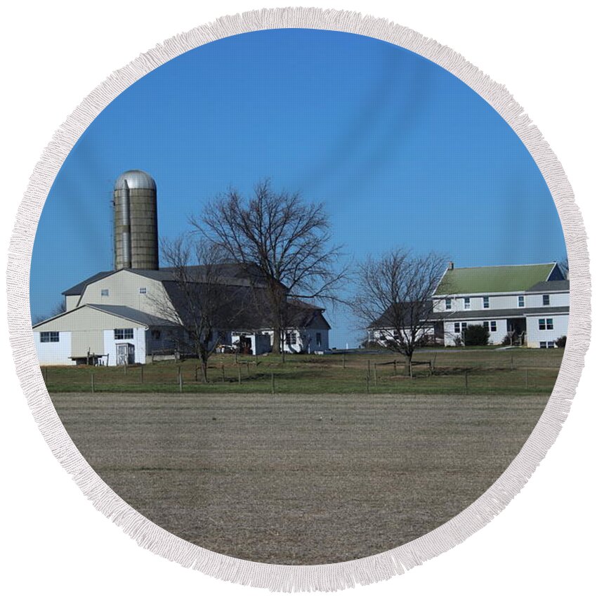 Amish Round Beach Towel featuring the photograph An Expansive Amish Farm #3 by Christine Clark