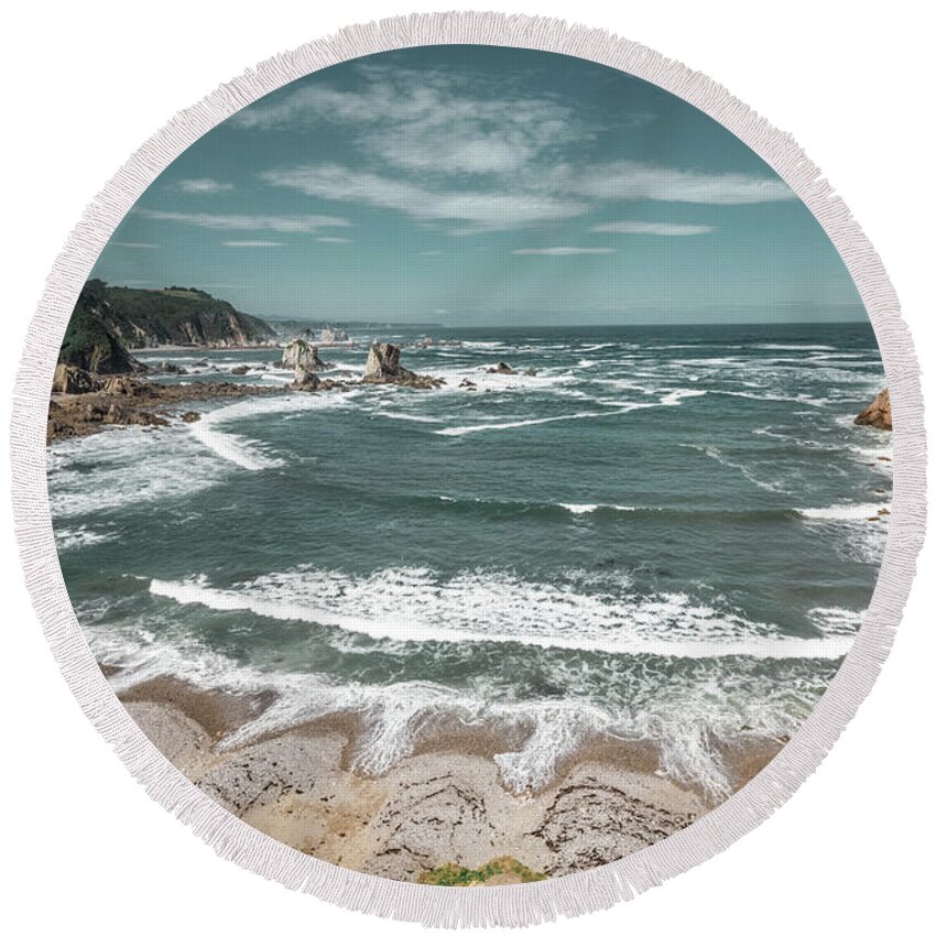Asturias Round Beach Towel featuring the photograph Asturian Coast in Northern Spain #2 by Benoit Bruchez