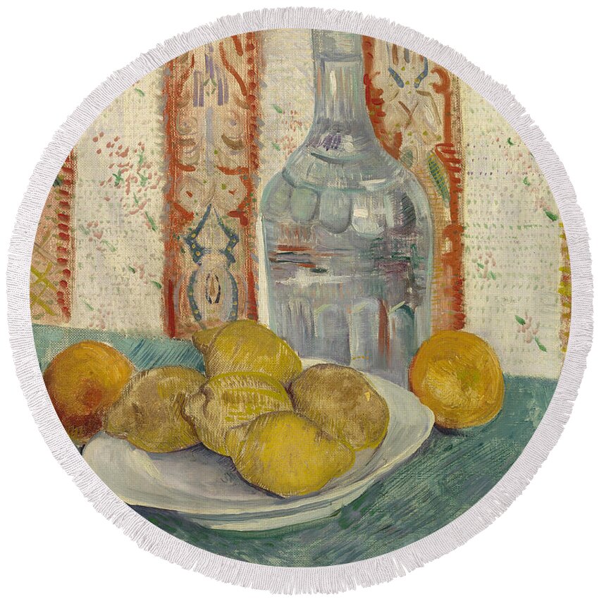 Vincent Van Gogh Round Beach Towel featuring the painting Carafe and Dish with Citrus Fruit #4 by Vincent van Gogh