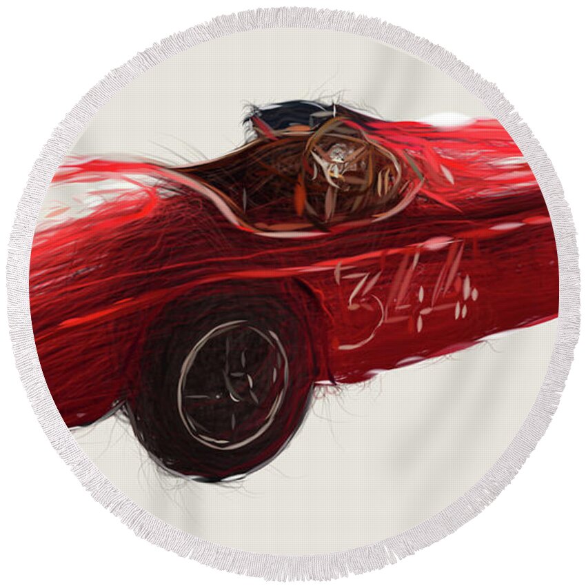Ferrari Round Beach Towel featuring the digital art Ferrari 166 MM Drawing #3 by CarsToon Concept