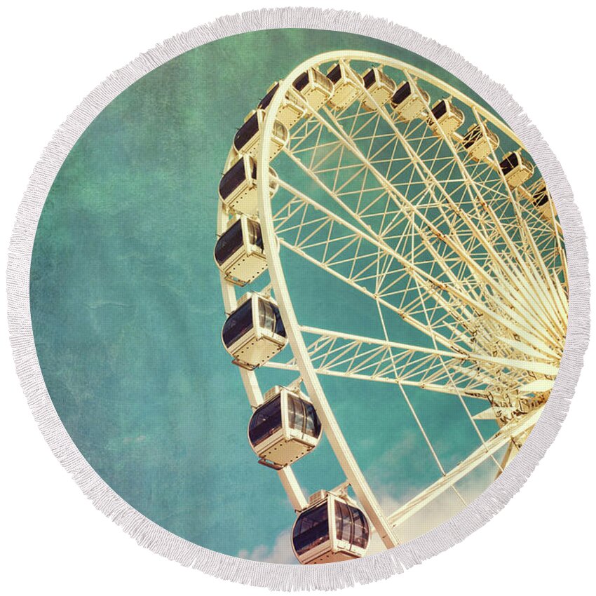 Activity Round Beach Towel featuring the photograph Ferris wheel retro #3 by Jane Rix