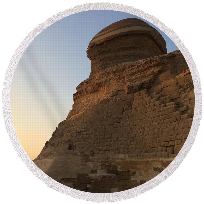 Giza Round Beach Towel featuring the photograph Great Sphinx #3 by Trevor Grassi