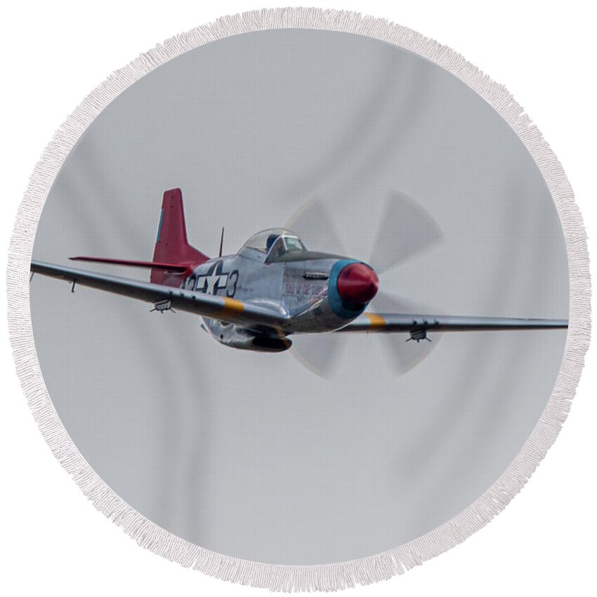 P51 Mustang Round Beach Towel featuring the photograph P51 Mustang Tall In The Saddle #3 by Airpower Art