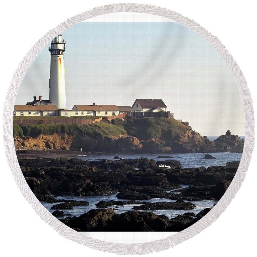 Lighthouse Round Beach Towel featuring the photograph Pigeon Point Lighthouse #3 by Kimberly Blom-Roemer
