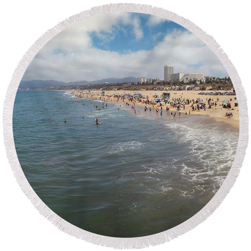 Santa Round Beach Towel featuring the photograph Santa Monica Beach #3 by Ricky Barnard