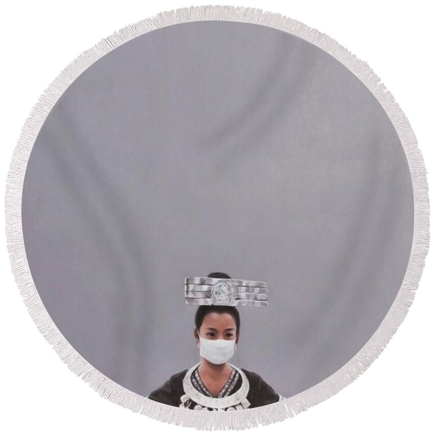 Realism Round Beach Towel featuring the painting Shades Of High Gray #3 by Zusheng Yu
