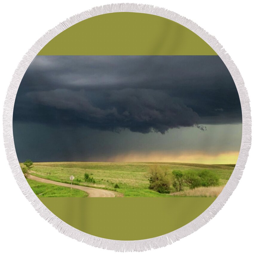 Weather Round Beach Towel featuring the photograph Storm Near Ellsworth, Kansas 5/26/21 #3 by Ally White