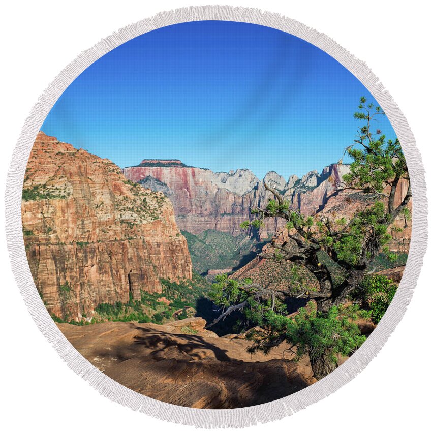 Zion Round Beach Towel featuring the photograph Zion #3 by Dmdcreative Photography