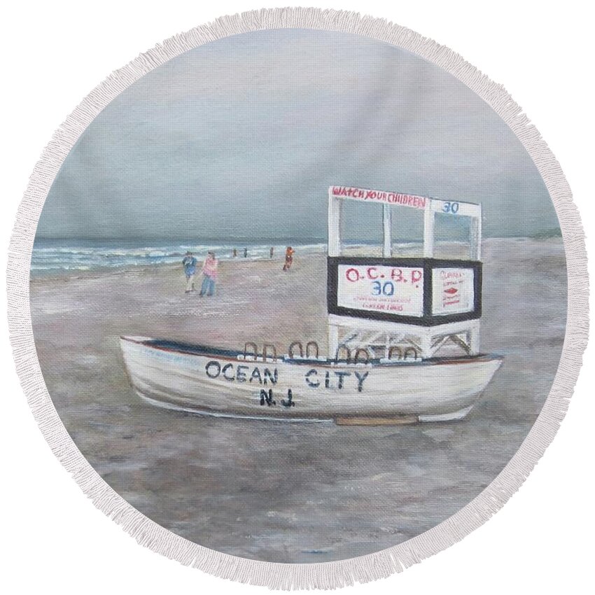 Painting Round Beach Towel featuring the painting 30th Street Ocean City by Paula Pagliughi