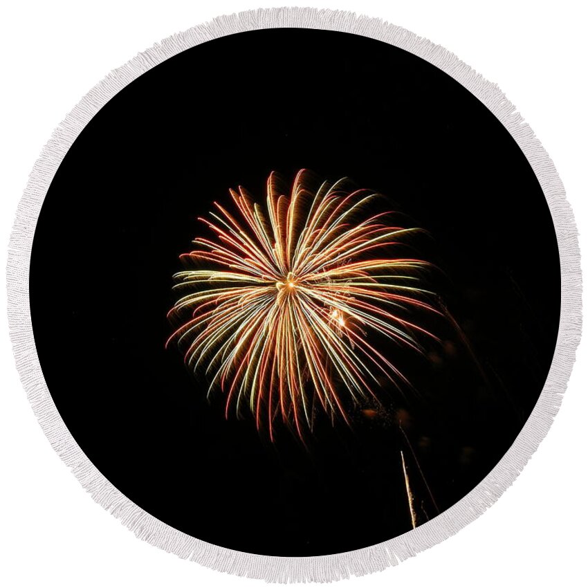 Fireworks Round Beach Towel featuring the photograph Fireworks #34 by George Pennington