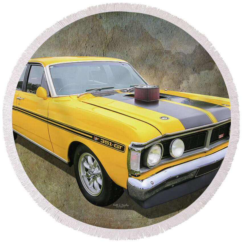 Car Round Beach Towel featuring the photograph 351 GT Falcon by Keith Hawley
