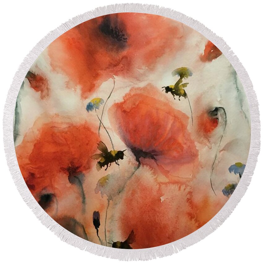 3822020 Round Beach Towel featuring the painting 3822020 by Han in Huang wong
