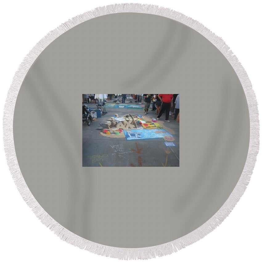 Chalk Round Beach Towel featuring the photograph 3D Chalk Drawing by Calvin Boyer